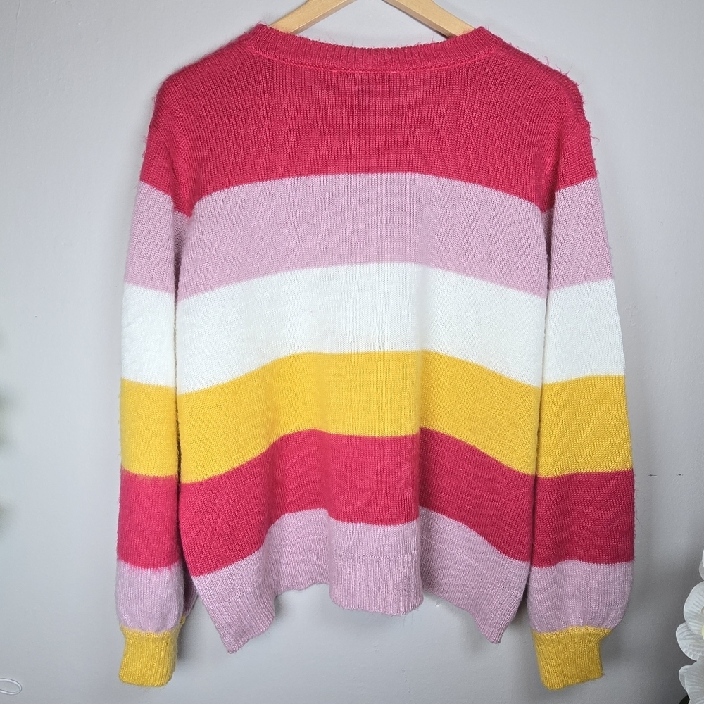 Eloquii Stripe Colorblock Fuzzy Knit Sweater Acrylic Sz 18-20 Balloon Sleeve - Picture 8 of 13